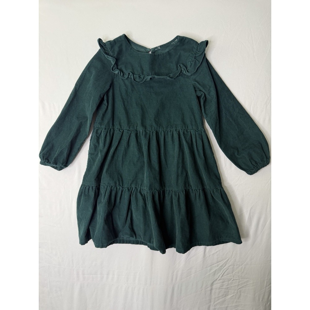 H&M Girls Green Corduroy Tiered Dress Size 7-8 / 9-10